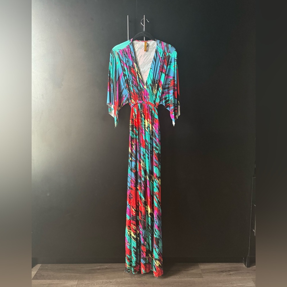 Rachel pally maxi caftan dress deep plunge neckline.